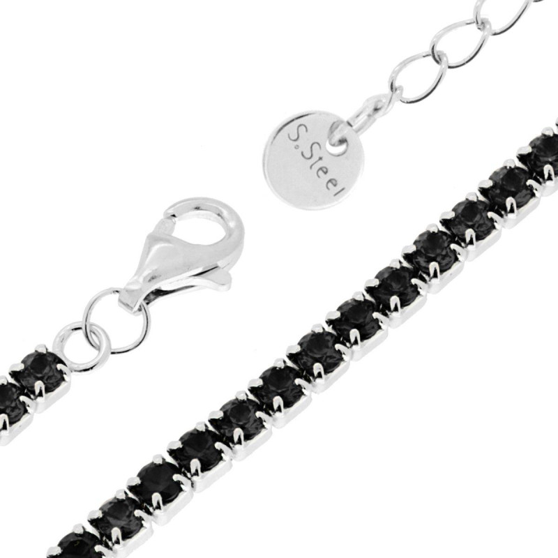 BRACCIALE TENNIS GRIFFE CM 16+5 CON CRYSTAL MM 3 NERO IN ACCIAIO