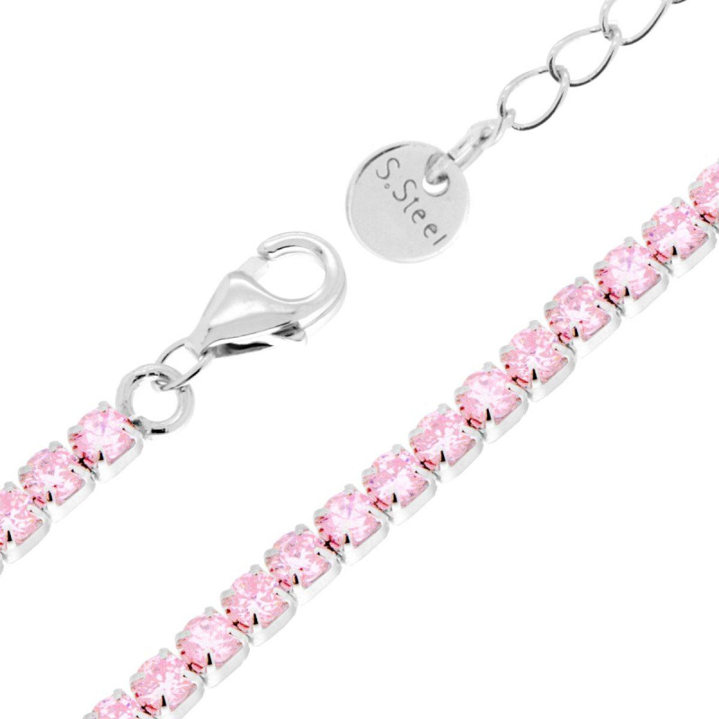 BRACCIALE TENNIS GRIFFE CM 16+5 CON CRYSTAL MM 3 ROSA IN ACCIAIO
