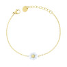 BRACCIALE CATENA FORZATINA DIAMANTATA CON FIORE SMALTO BIANCO IN ACCIAIO COLORE ORO