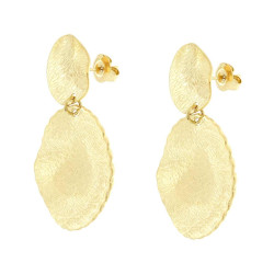 ORECCHINI CON PIASTRE OVALI IRREGOLARI DIAMANTATE IN ACCIAIO COLOR ORO