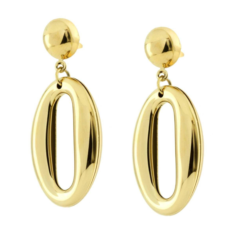 ORECCHINI OVALE PENDENTE IN ACCIAIO COLORE ORO