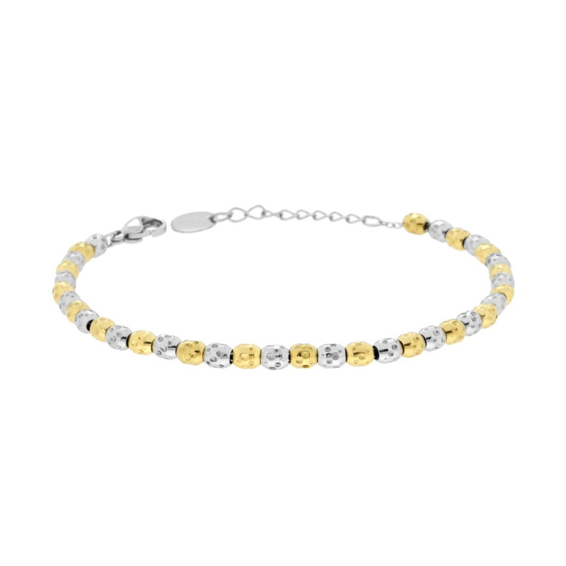 BRACCIALE CATENA DI OVALINE MARTELLATE ALTERNATE COLORE ORO IN ACCIAIO