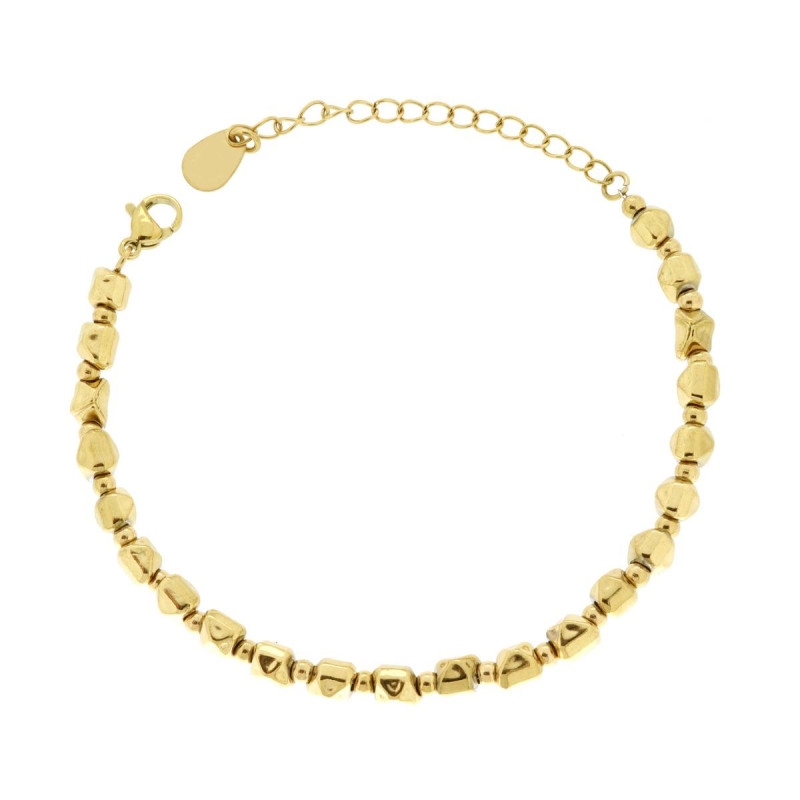 BRACCIALE CATENA CON PEPITE E PALLINE IN ACCIAIO COLORE ORO