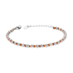 BRACCIALE CATENA DI CILINDRETTI MARTELLATI ALTERNATI A NODI IN COTONE ARANCIONE IN ACCIAIO