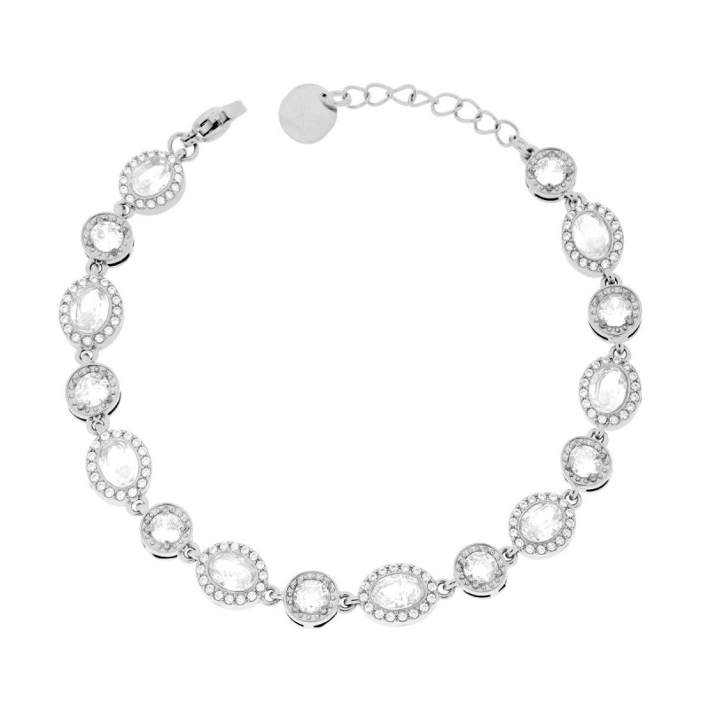 BRACCIALE TENNIS TONDI E OVALI CONTORNATI DA CRYSTAL BIANCHI IN ACCIAIO