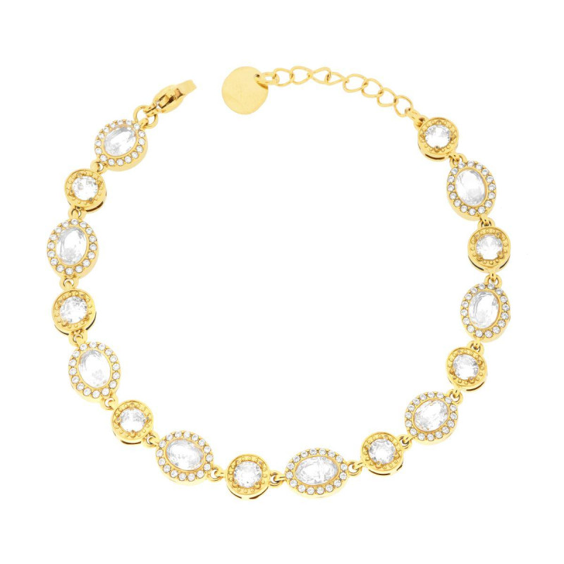 BRACCIALE TENNIS TONDI E OVALI CONTORNATI DA CRYSTAL BIANCHI IN ACCIAIO COLORE ORO