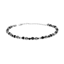 BRACCIALE CATENA CON BULLONCINI ALTERNATI A PIETRE ONICE NERO IN ACCIAIO