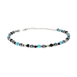 BRACCIALE CATENA CON BULLONCINI ALTERNATI A PIETRE TURCHESE E MULTICOLOR IN ACCIAIO