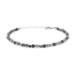 BRACCIALE CATENA CON CUBETTI CILINDRETTI E PIETRE GRIGIE IN ACCIAIO