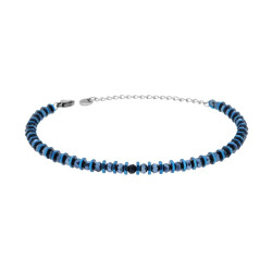 BRACCIALE CATENA DI BULLONCINI E CRYSTAL BLU IN ACCIAIO