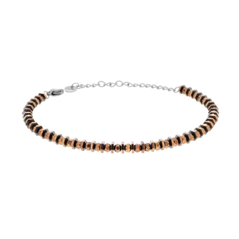 BRACCIALE CATENA DI BULLONCINI E CRYSTAL BRONZO IN ACCIAIO