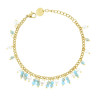 BRACCIALE CATENA GRUMETTA CON PERLE BIANCHE E CRYSTAL TURCHESE IN ACCIAIO COLORE ORO