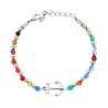 BRACCIALE CATENA CON PALLINE ALTERNATE A PIETRE MULTICOLOR E ANCORA CENTRALE IN ACCIAIO