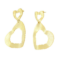 ORECCHINI CON PIASTRE CUORE IRREGOLARI DIAMANTATE IN ACCIAIO COLOR ORO