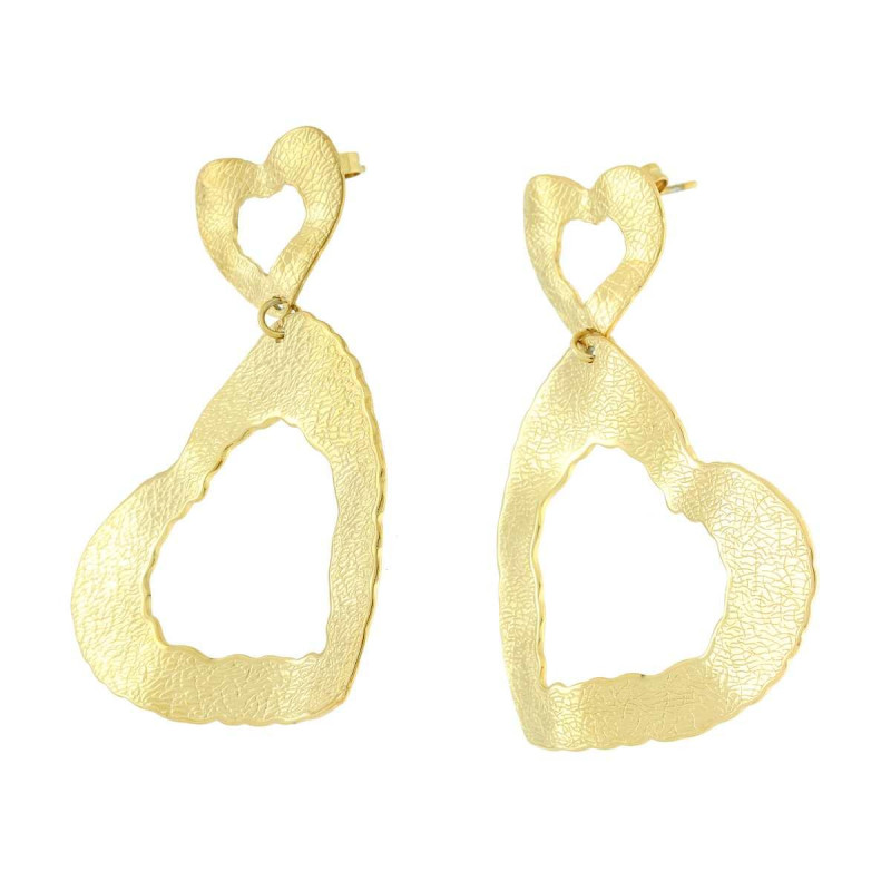 ORECCHINI CON PIASTRE CUORE IRREGOLARI DIAMANTATE IN ACCIAIO COLOR ORO