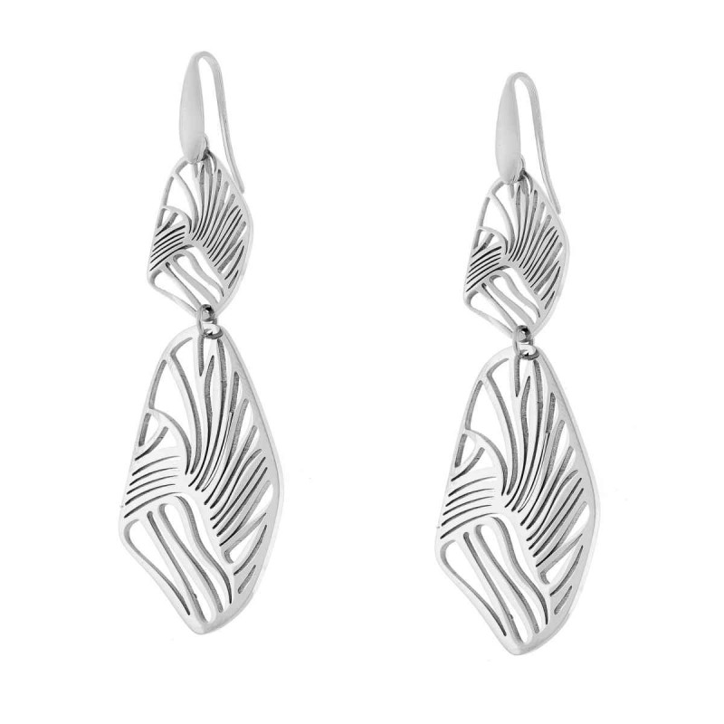 ORECCHINI CON FOGLIE GEOMETRICHE PENDENTI IN ACCIAIO