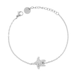 BRACCIALE CATENA FORZATINA DIAMANTATA CON STELLA MARINA E CRYSTAL BIANCHI IN ACCIAIO
