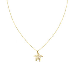 COLLANA CATENA FORZATINA DIAMANTATA CON STELLA MARINA E CRYSTAL BIANCHI IN ACCIAIO COLORE ORO