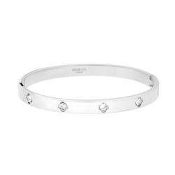 BRACCIALE RIGIDO MODELLO SCHIAVA CON FIORI CRYSTAL BIANCHI MM 6 IN ACCIAIO