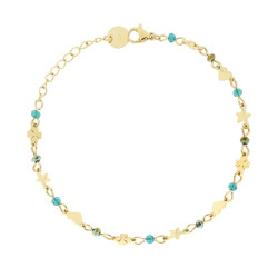 BRACCIALE CATENA CON CUORI STELLE QUADRIFOGLI PLAIN ALTERNATI A CRYSTAL VERDI IN ACCIAIO COLORE ORO