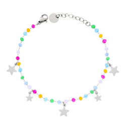 BRACCIALE CATENA CON CRYSTAL MULTICOLOR PASTELLO E STELLE PLAIN PENDENTI IN ACCIAIO