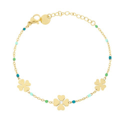 BRACCIALE CATENA FORZATINA DIAMANTATA CON QUADRIFOGLI E SMALTO VERDE IN ACCIAIO COLORE ORO
