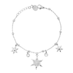 BRACCIALE CATENA FORZATINA DIAMANTATA CON SOLI E CRYSTAL BIANCHI PENDENTI IN ACCIAIO