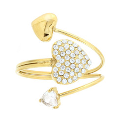 ANELLO CUORI CONTRARIE CON CRYSTAL BIANCHI IN ACCIAIO COLORE ORO