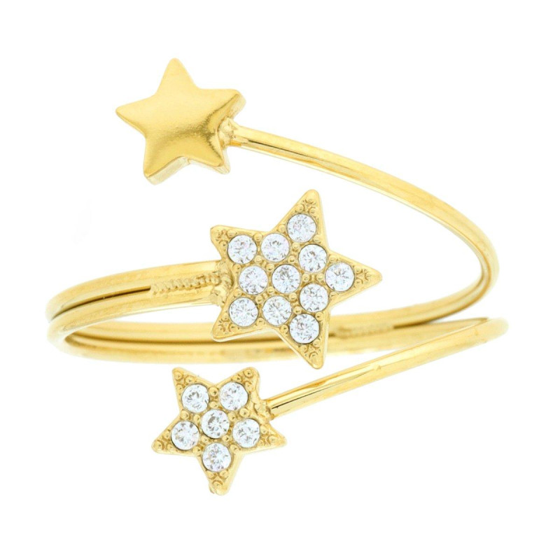 ANELLO STELLE CONTRARIE CON CRYSTAL BIANCHI IN ACCIAIO COLORE ORO