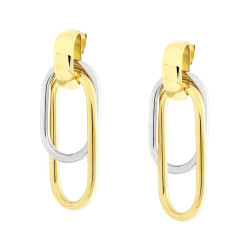ORECCHINI CON GRAFFETTE OVALI PENDENTI BICOLORE IN ACCIAIO COLOR ORO