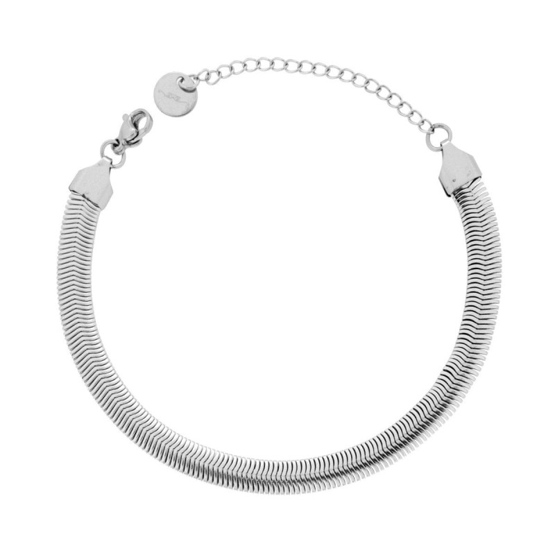 BRACCIALE CATENA CODA DI TOPO PIATTA DIAMANTATA IN ACCIAIO
