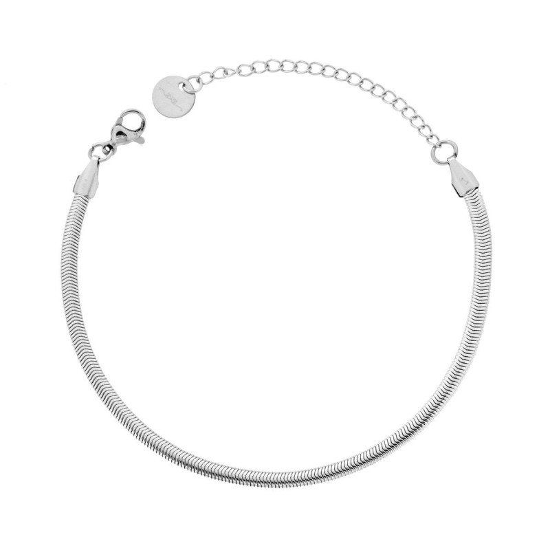 BRACCIALE CATENA CODA DI TOPO PIATTA DIAMANTATA IN ACCIAIO