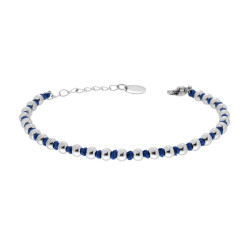 BRACCIALE CATENA CON PALLINE ALTERNATE A NODI IN COTONE BLU IN ACCIAIO
