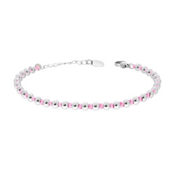 BRACCIALE CATENA CON PALLINE ALTERNATE A NODI IN COTONE ROSA IN ACCIAIO