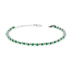 BRACCIALE CATENA CON PALLINE ALTERNATE A NODI IN COTONE VERDE IN ACCIAIO