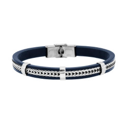 BRACCIALE UOMO IN ECOPELLE BLU CON INSERTO CATENA IN ACCIAIO