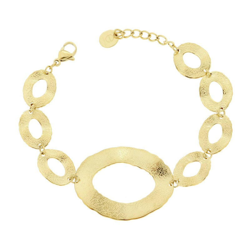 BRACCIALE CATENA CON PIASTRE OVALI IRREGOLARI DIAMANTATE IN ACCIAIO COLOR ORO