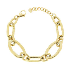 BRACCIALE CATENA FORZATINA CON OVALI MARTELLATI IN ACCIAIO COLORE ORO