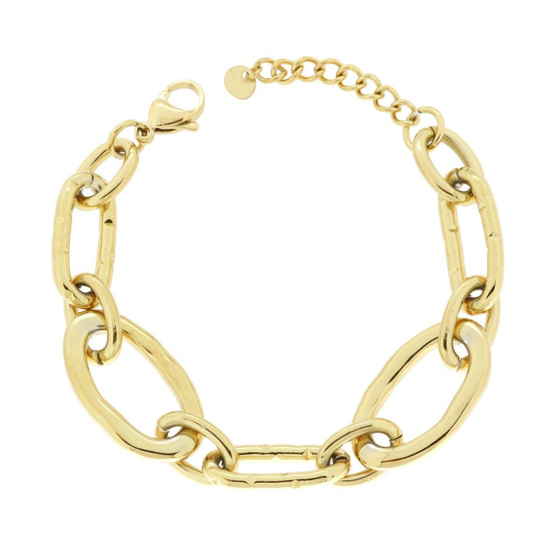 BRACCIALE CATENA FORZATINA CON OVALI MARTELLATI IN ACCIAIO COLORE ORO