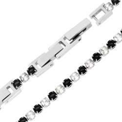 BRACCIALE TENNIS GRIFFE CM 16.5+4 CON CRYSTAL MM 3 ALTERNATI NERI E BIANCHI REGOLABILE IN ACCIAIO