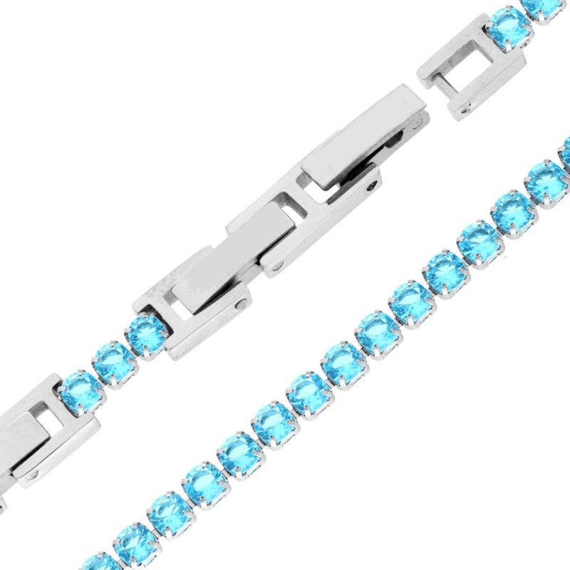 BRACCIALE TENNIS GRIFFE CM 16.5+4 CON CRYSTAL MM 3 ACQUAMARINA REGOLABILE IN ACCIAIO