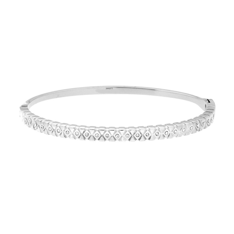 BRACCIALE RIGIDO MODELLO SCHIAVA CON ROMBI E CRYSTAL BIANCHI IN ACCIAIO