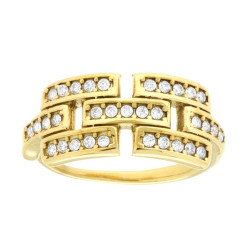 ANELLO GEOMETRICO CON CRYSTAL BIANCHI IN ACCIAIO COLORE ORO