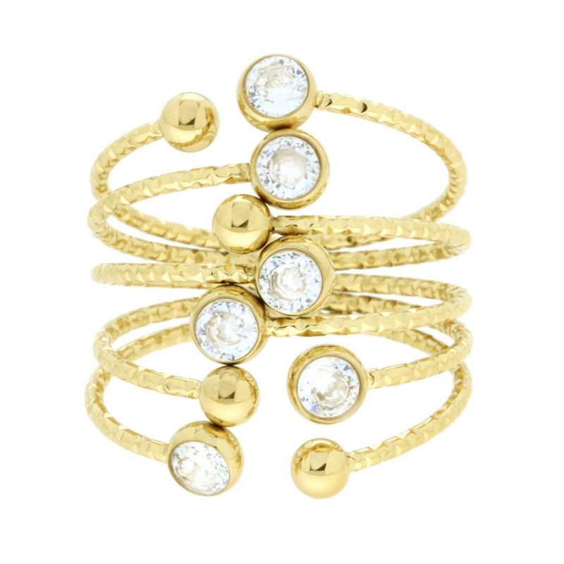 ANELLO FASCIA CONTRARIE MULTIFILO CON CRYSTAL BIANCHI IN ACCIAIO COLORE ORO