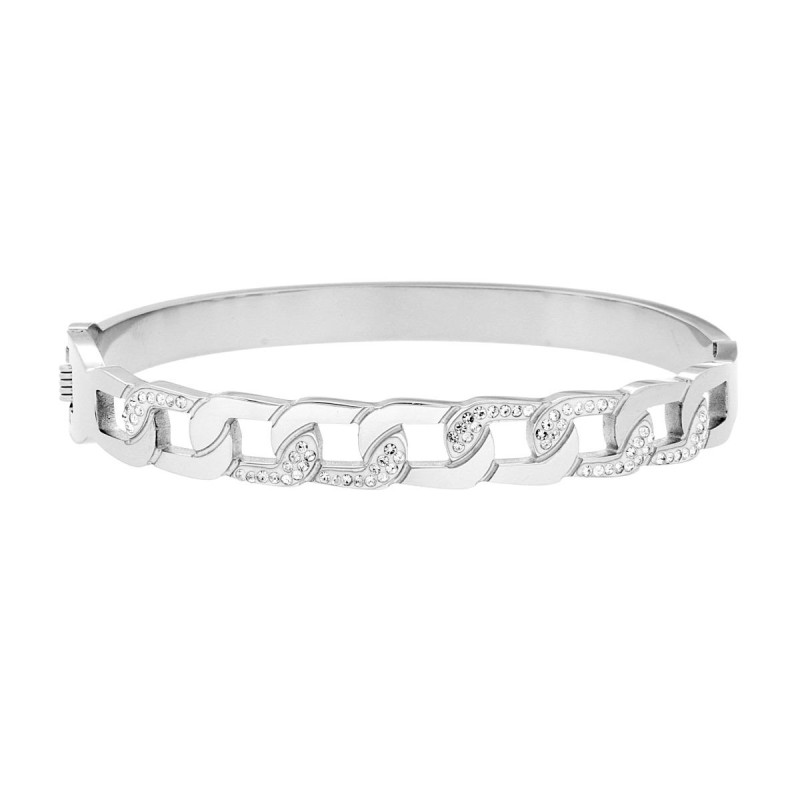 BRACCIALE RIGIDO MODELLO SCHIAVA CATENA GRUMETTA CON CRYSTAL BIANCHI IN ACCIAIO