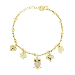 BRACCIALE CATENA VENEZIANA CON CHARMS PORTAFORTUNA PENDENTI CON CRYSTAL BIANCHI IN ACCIAIO COLORE ORO