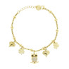 BRACCIALE CATENA VENEZIANA CON CHARMS PORTAFORTUNA PENDENTI CON CRYSTAL BIANCHI IN ACCIAIO COLORE ORO