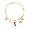 BRACCIALE CATENA VENEZIANA CHARMS PORTAFORTUNA PENDENTI CON CRYSTAL BIANCHI E SMALTO ROSSO IN ACCIAIO COLORE ORO