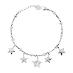 BRACCIALE CATENA VENEZIANA CHARMS STELLE PENDENTI CON CRYSTAL BIANCHI IN ACCIAIO