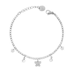 BRACCIALE TENNIS CON FARFALLE PENDENTI E CRYSTAL BIANCHI IN ACCIAIO
